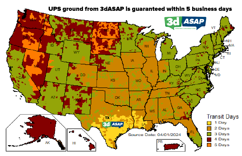 UPS Time in Transit Map from 3dASAP Central Texas